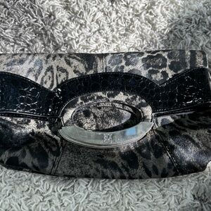 NY&Co Faux Leather Leopard Print Fold-over Clutch
